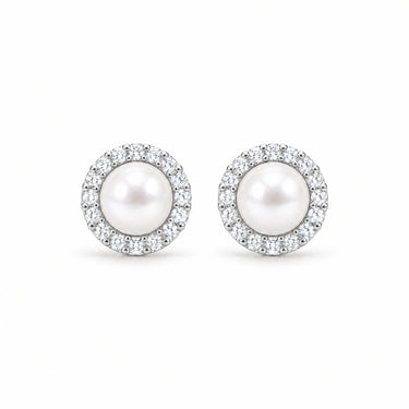 Marisol Pearl Halo Stud Earrings - White Gold