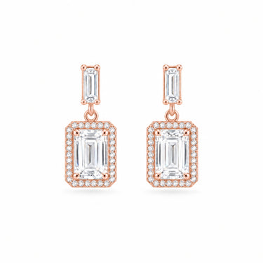 Octavia Art Deco Emerald Cut Drop Earrings - Rose Gold