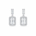 Octavia Art Deco Emerald Cut Drop Earrings - White Gold