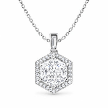 Octavia Art Deco Hexagon Pendant Necklace - White Gold