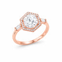Odette Art Deco Hexagon Halo Ring - Rose Gold