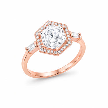 Odette Art Deco Hexagon Halo Ring - Rose Gold