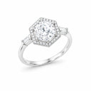 Odette Art Deco Hexagon Halo Ring - White Gold