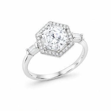 Odette Art Deco Hexagon Halo Ring - White Gold