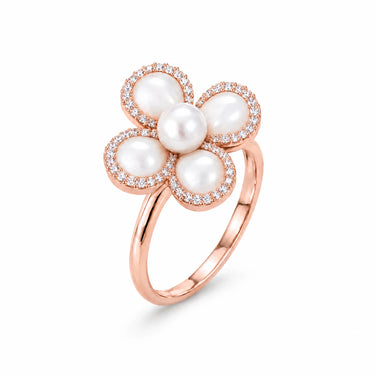 Perla Pearl Petal Flower Ring - Rose Gold