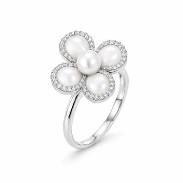 Perla Pearl Petal Flower Ring - White Gold