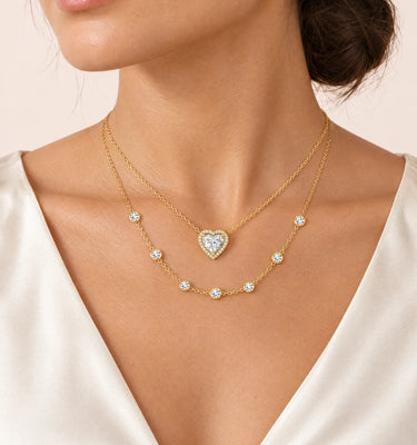 Pnstime heart halo and station necklaces