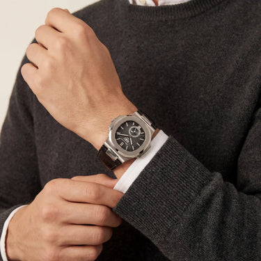 PP Grey Black Multi Dial Watch With Black Leather Strap