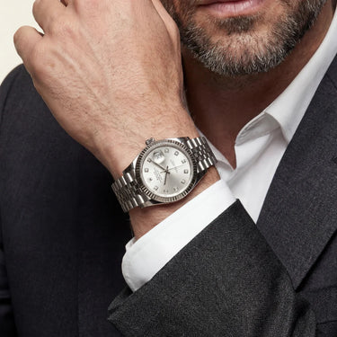 Refined Automatic Men’s Watch With Fluted Bezel And Diamond Dial