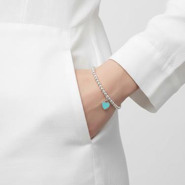Return To T Blue Heart Tag Bead Bracelet