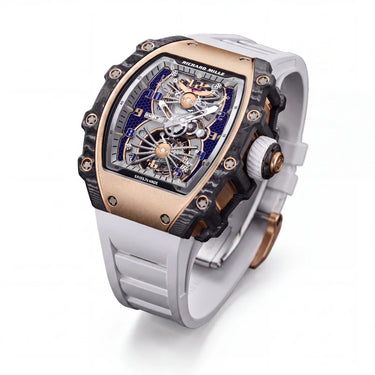 RM Gold Tone Blue Grid Dial Watch
