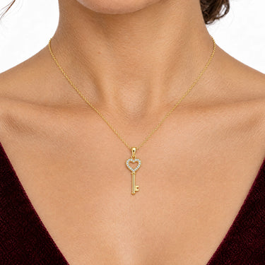Rosalie Pave Heart Key Pendant Necklace
