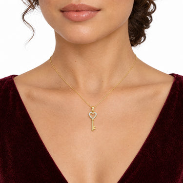 Rosalie Pave Heart Key Pendant Necklace