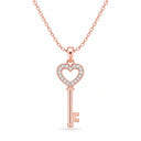 Rosalie Pave Heart Key Pendant Necklace - Rose Gold