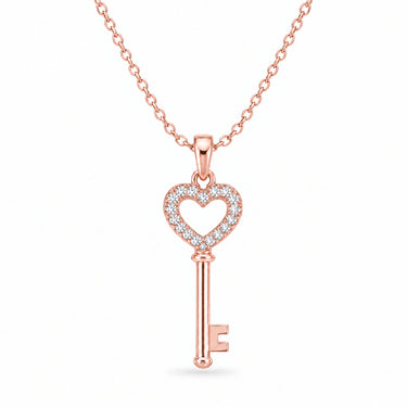 Rosalie Pave Heart Key Pendant Necklace - Rose Gold