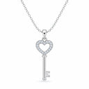 Rosalie Pave Heart Key Pendant Necklace - White Gold