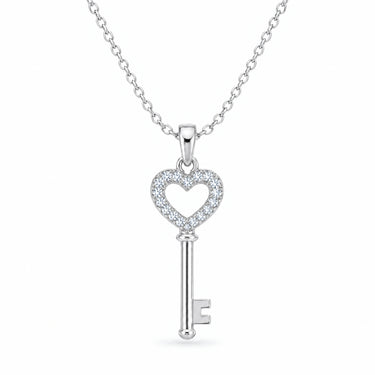 Rosalie Pave Heart Key Pendant Necklace - White Gold
