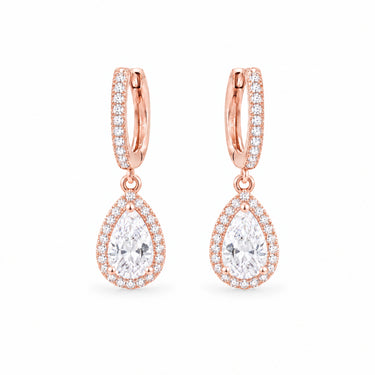Rosalind Halo Huggie Pear Drop Earrings - Rose Gold