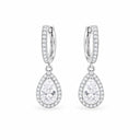 Rosalind Halo Huggie Pear Drop Earrings - White Gold