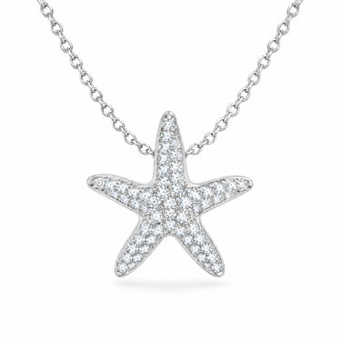 Stella Pave Starfish Pendant Necklace - White Gold