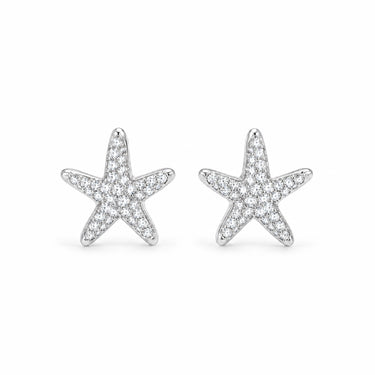 Stella Pave Starfish Stud Earrings - White Gold