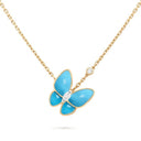 18K Two Butterfly Pendant with Diamond & Turquoise Necklace