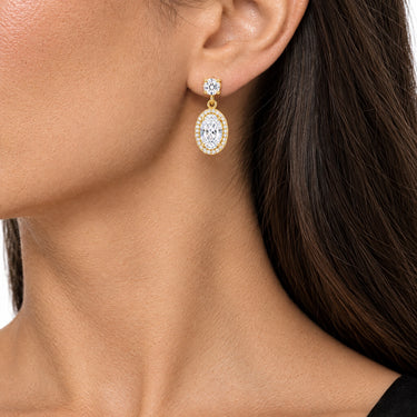 Valencia Oval Halo Drop Earrings