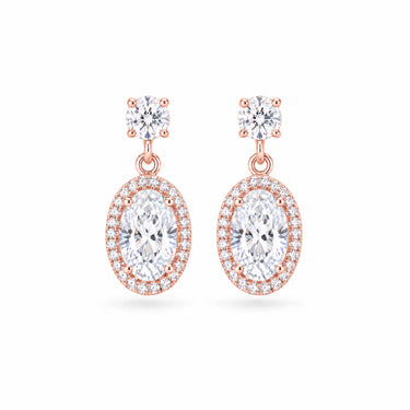 Valencia Oval Halo Drop Earrings - Rose Gold