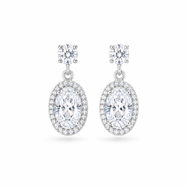 Valencia Oval Halo Drop Earrings - White Gold