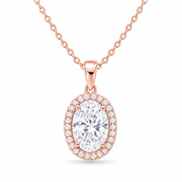 Valencia Oval Halo Pendant Necklace - Rose Gold