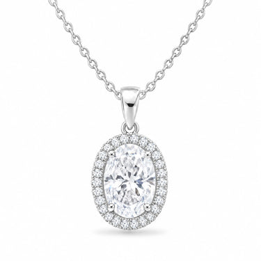 Valencia Oval Halo Pendant Necklace - White Gold