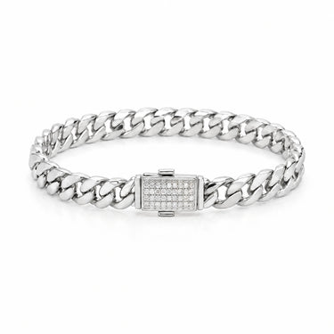 Vera Curb Chain Pave Clasp Bracelet - White Gold