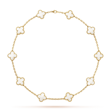 18K Vintage Alhambra Pearl 10 Motifs Necklace