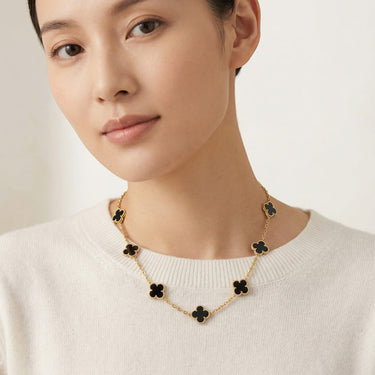 Vintage Alhambra Black 10 Motifs Clover Necklace