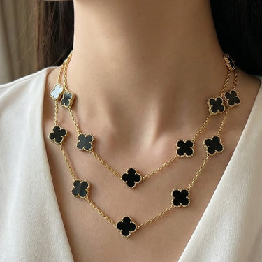 Vintage Alhambra Black Onyx 20 Motifs Long Necklace