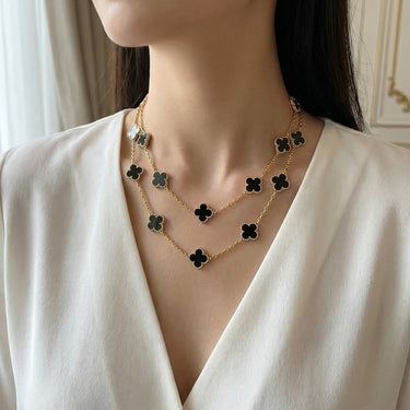 Vintage Alhambra Black Onyx 20 Motifs Long Necklace