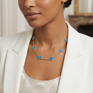 Vintage Alhambra Blue Agate 10 Motifs Necklace