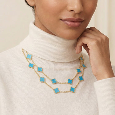 Vintage Alhambra Blue Agate 20 Motifs Long Necklace