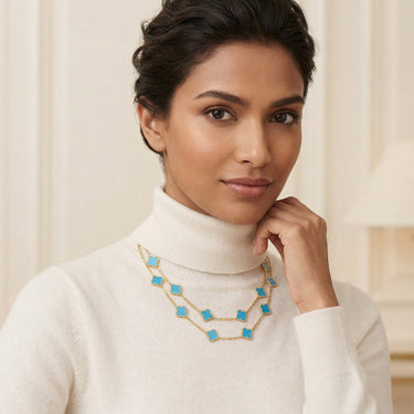 Vintage Alhambra Blue Agate 20 Motifs Long Necklace