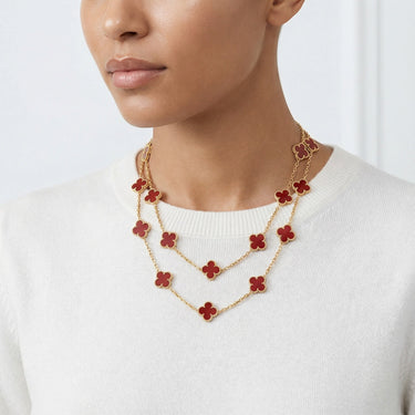 Vintage Alhambra Carnelian 20 Motifs Long Necklace