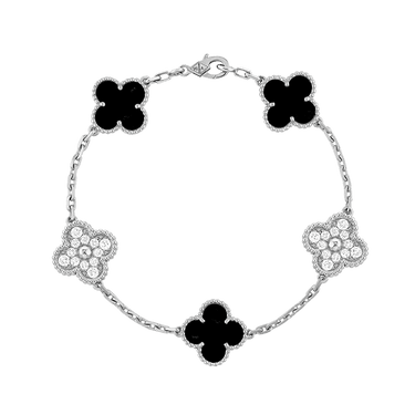18K Vintage Alhambra Five Motifs Black Diamonds Bracelet