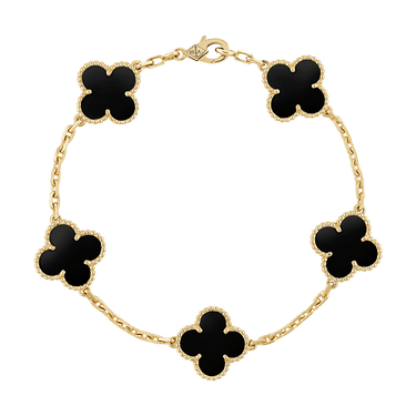 18K Vintage Alhambra Five Motifs Black Bracelet