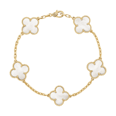 18K Vintage Alhambra Five Motifs Pearl Bracelet