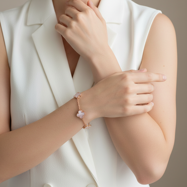 Vintage Alhambra Five Motifs Pink Opal Bracelet