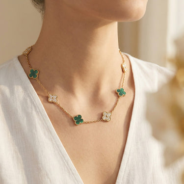 Vintage Alhambra Malachite 10 Motifs Necklace