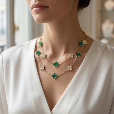 Vintage Alhambra Malachite 20 Motifs Long Clover Necklace