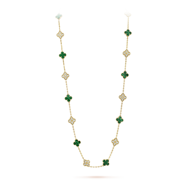 Vintage Alhambra Malachite 20 Motifs Long Clover Necklace