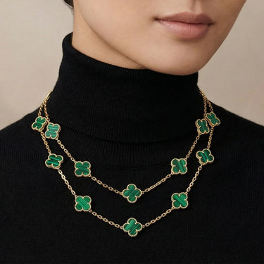 Vintage Alhambra Malachite 20 Motifs Long Necklace
