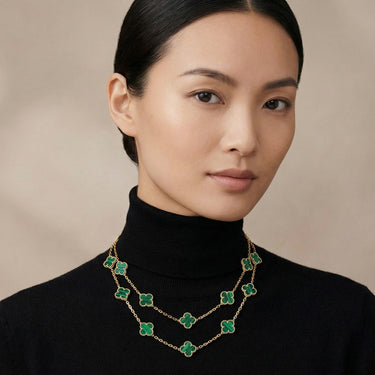 Vintage Alhambra Malachite 20 Motifs Long Necklace