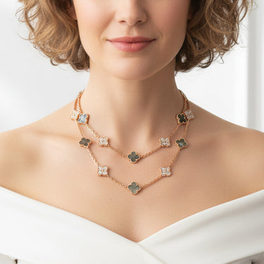 Vintage Alhambra Onyx 20 Motifs Long Necklace